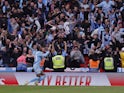Coventry City's Haji Wright celebrates scoring against Manchester United on April 21, 2024