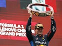 Red Bull's Max Verstappen celebrates winning Chinese Grand Prix on April 21, 2024.