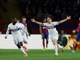 Paris Saint-Germain's Vitinha celebrates scoring their second goal on April 16, 2024