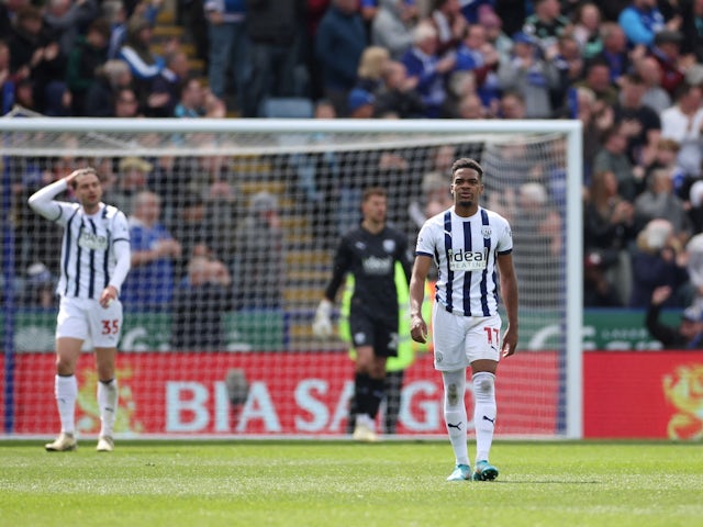 West Bromwich Albion's Grady Diangana looks dejected on April 20, 2024