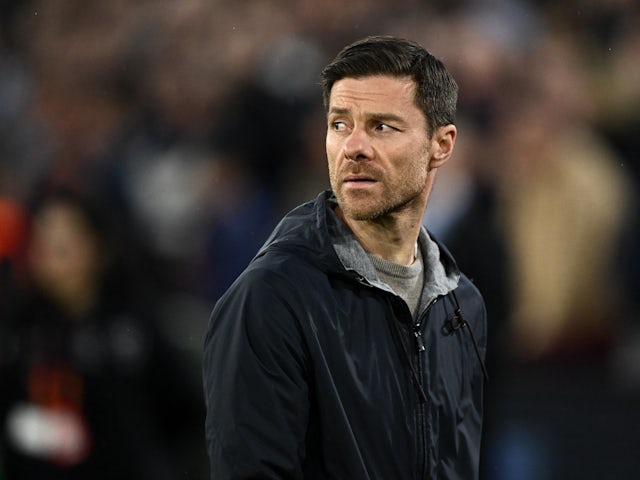 Bayer Leverkusen coach Xabi Alonso before the match on April 18, 2024