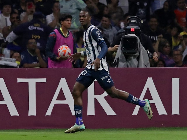 Andres Micolta celebrates scoring for Pachuca in the CONCACAF Champions Cup semi-finals