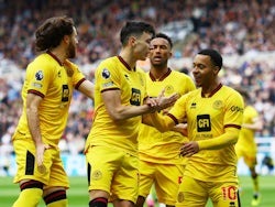 Sheffield United's Anel Ahmedhodzic celebrates scoring their first goal on April 27, 2024