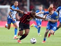 Bournemouth's Antoine Semenyo in action with Brighton & Hove Albion's Valentin Barco on April 28, 2024