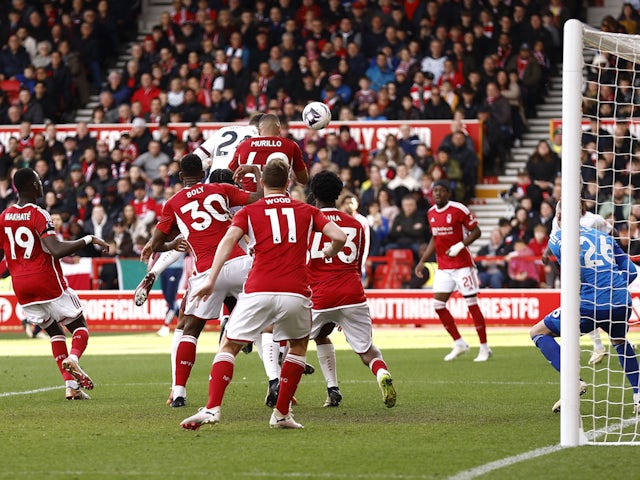 Manchester City's Josko Gvardiol scores against Nottingham Forest on April 28, 2024