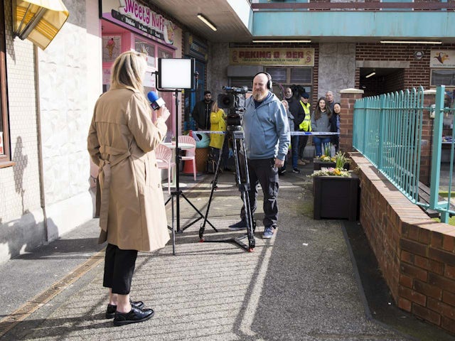 A TV reporter on Coronation Street on May 8, 2024