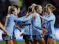 Manchester City Women's Alex Greenwood celebrates scoring their fourth goal with teammates on April 28, 2024