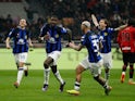 Inter Milan's Marcus Thuram celebrates scoring their second goal on April 22, 2024
