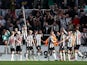 Newcastle United players celebrates their second goal on April 27, 2024
