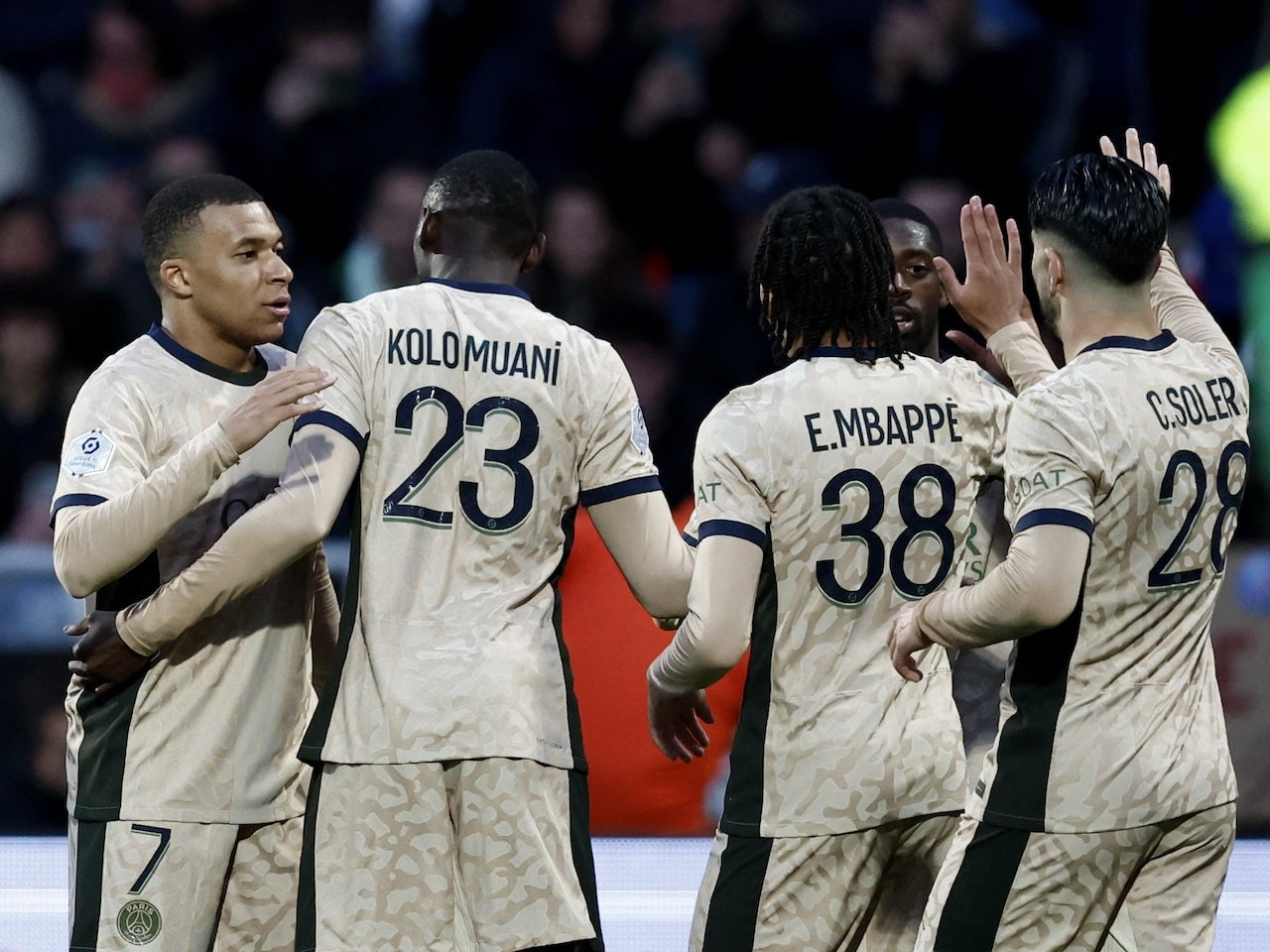 Paris Saint-Germain's (PSG) Kylian Mbappe scores their fourth goal with ...