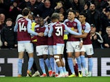 Aston Villa's Morgan Rogers celebrates scoring their second goal on April 27, 2024