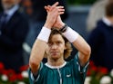 Andrey Rublev reacts at the Madrid Open on May 1, 2024