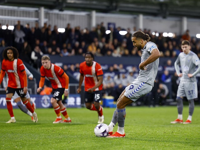 Everton's Dominic Calvert-Lewin scores against Luton Town on May 3, 2024