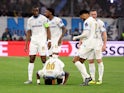 Marseille's Chancel Mbemba celebrates scoring against Atalanta BC on May 2, 2024