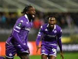  Fiorentina's M'Bala Nzola celebrates scoring their third goal with Christian Kouame on May 2, 2024