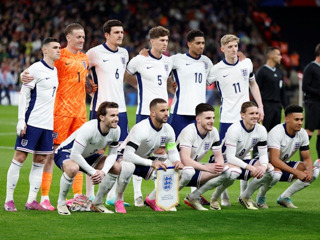 England players pose for a team group photo before the match on March 23, 2024