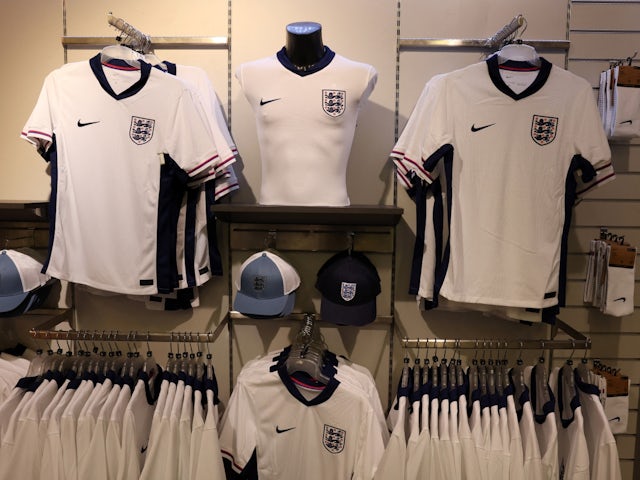 New England football shirts on display in the Wembley Stadium store
