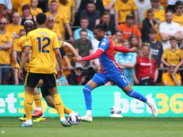  Crystal Palace's Michael Olise scores their first goal on May 11, 2024