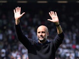 Manchester City manager Pep Guardiola celebrates after the match on May 11, 2024