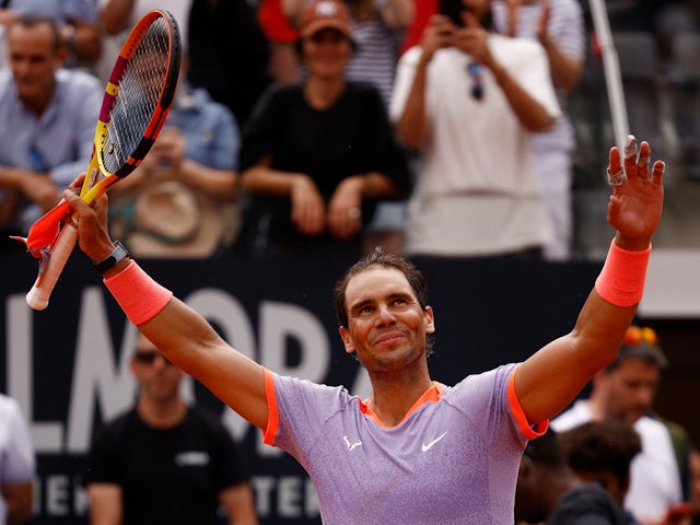 Rafael Nadal reacts at the Italian Open on May 9, 2024