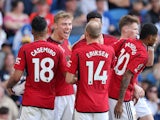 Manchester United's Rasmus Hojlund celebrates scoring against Brighton & Hove Albion on May 19, 2024