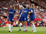 Chelsea's Melanie Leupolz celebrates scoring their fifth goal on May 18, 2024
