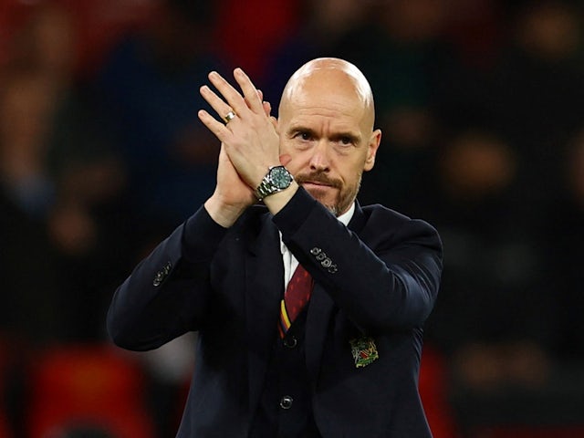 Manchester United manager Erik ten Hag applauds the fans after the match on May 15, 2024