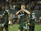 Portland Timbers forward Jonathan Rodriguez (14) celebrates a goal on May 16, 2024