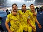 Borussia Dortmund's Mats Hummels, Emre Can and Nico Schlotterbeck celebrate after the match on May 7, 2024