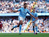 Manchester City's Rodri celebrates scoring their third goal on May 19, 2024