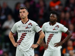 Bayer Leverkusen's Granit Xhaka reacts after Atalanta's Ademola Lookman scores their second goal on May 22, 2024