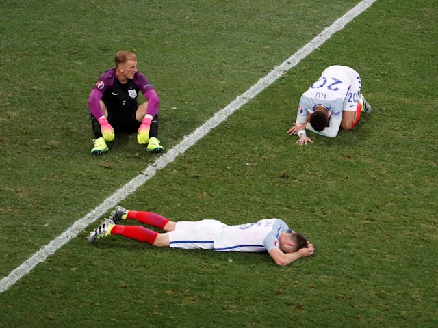 England's Joe Hart, Dele Alli and Gary Cahill look dejected at the end of the game on June 27, 2016