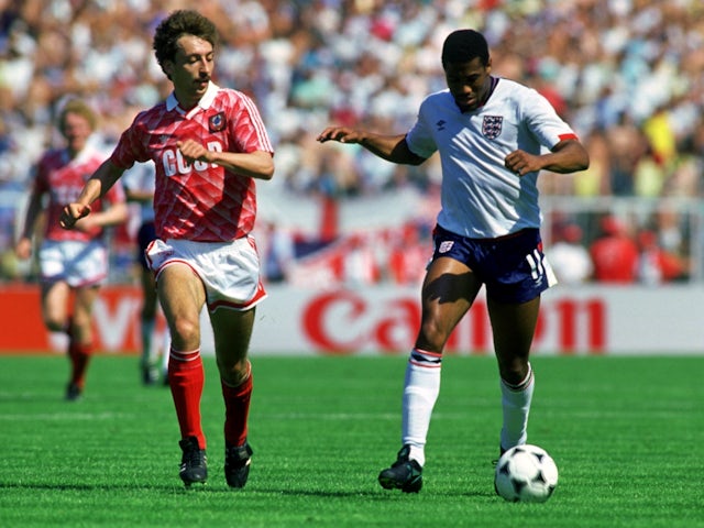 England's John Barnes in action with USSR's Sergei Aleinikov on June 18, 1988