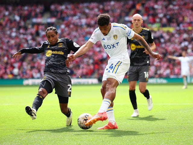 Kyle Walker-Peters and Georginio Rutter in action for Southampton and Leeds United on May 26, 2024.