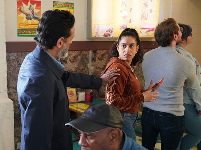 Nish and Avani on EastEnders on May 27, 2024