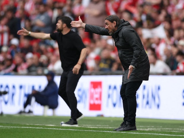 Russell Martin and Daniel Farke during Championship playoff final on May 26, 2024.