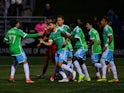 The Seattle Sounders FC celebrates after scoring on May 23, 2024