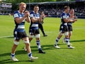 Bath Rugby's Ted Hill, Sam Underhill, Josh Bayliss and Miles Reid applaud fans after the match on May 29, 2024