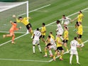 Real Madrid's Dani Carvajal scores against Borussia Dortmund on June 1, 2024