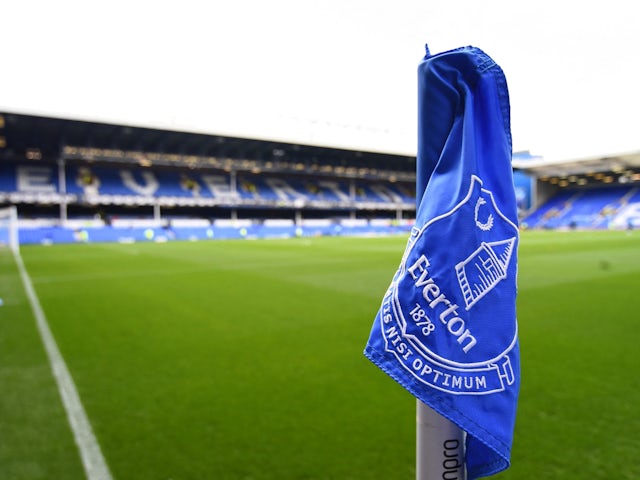 General view of the corner flag inside Everton's stadium before the match on April 21, 2024
