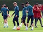 Arsenal's Emile Smith Rowe, Bukayo Saka and Declan Rice during training in October 2023