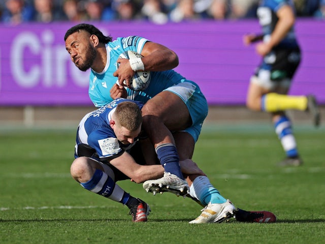 Manu Tuilagi in action with Finn Russell on May 29, 2024