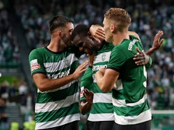 Ousmane Diomande celebrates scoring for Sporting Lisbon on May 2023