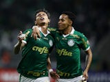 Palmeiras' Richard Rios celebrates scoring their first goal with Lazaro  on May 30, 2024
