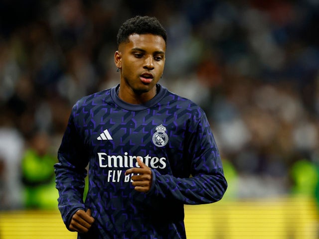 Real Madrid's Rodrygo during the warm up before the match on May 14, 2024