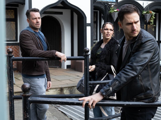 Darren, Kitty and Freddie on Hollyoaks on April 23, 2024