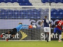 Bermuda goalkeeper Dale Eve dives for a shot against Costa Rica at the 2019 Gold Cup