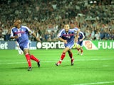 France striker David Trezeguet celebrates scoring the golden goal to win the Euro 2000 final