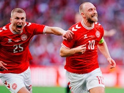 Denmark's Christian Eriksen celebrates scoring their second goal on June 5, 2024