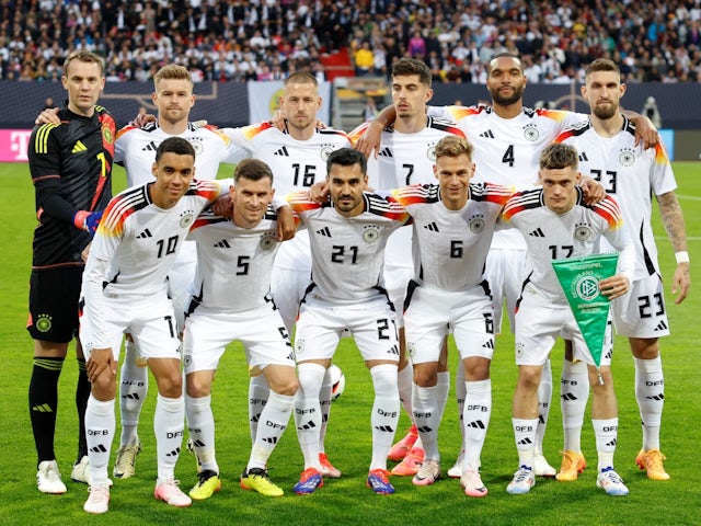 Germany players pose for a team group photo before the match on June 3, 2024